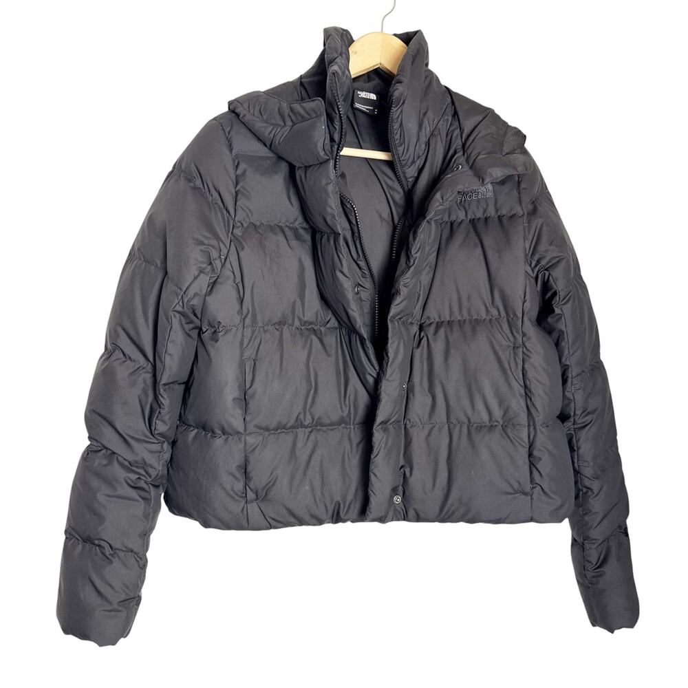 The North Face Black Cropped Hooded Down Insulated Puffer Jacket Size Medium